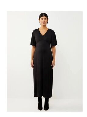 A Pea in the Pod Black Maxi V-Neck maternity Dress with Flutter Sleeves